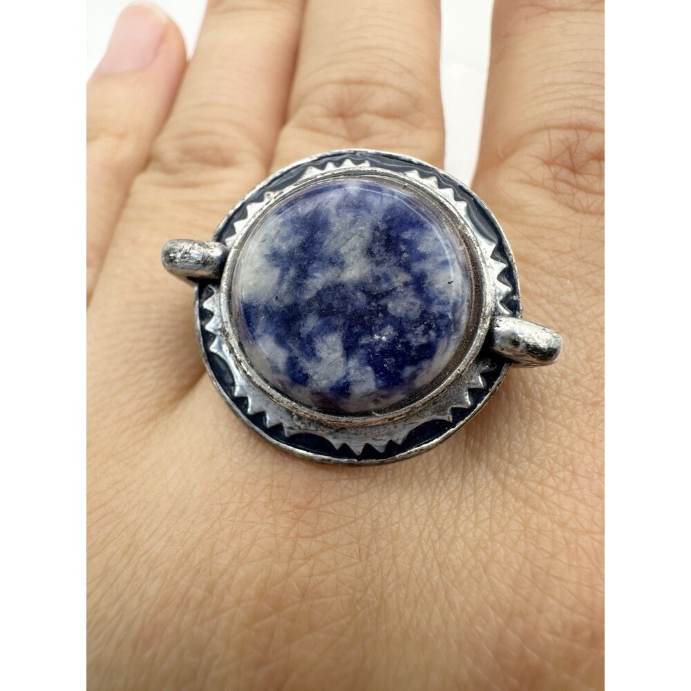 Silver Tone Natural Lapis Ring Size 8